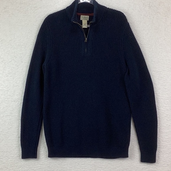 NWT L.L. Bean Mens Size Med. Tall Waffle Knit Sweater. Navy Blue. - Picture 1 of 8